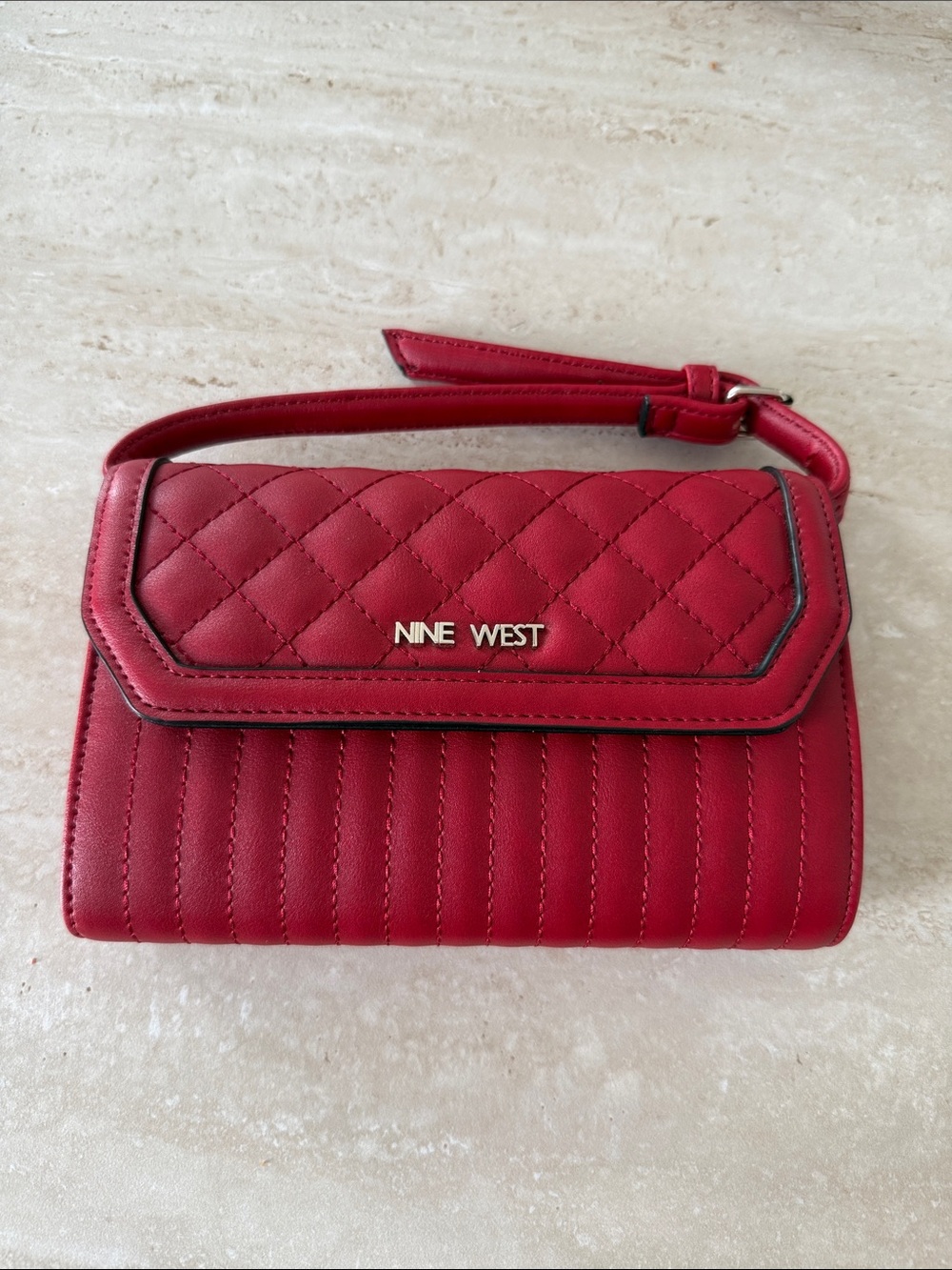 Nine West Red Quilted Flap Wallet Crossbody